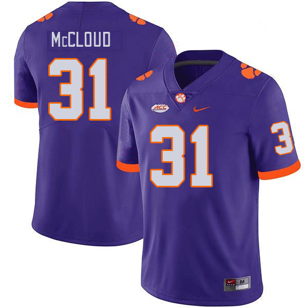 Men's Clemson Tigers Kobe McCloud #31 College Purple NCAA Authentic Football Stitched Jersey 23QO30GL